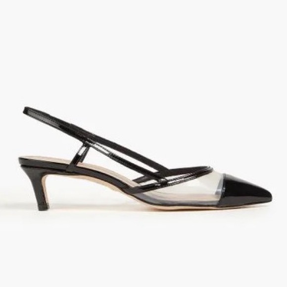 Stuart Weitzman Poudre Mondrian 50 Slingback PVC kitten heel Pumps in Black - Picture 2 of 13